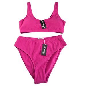 NWT Rose 2 Piece Scoop Neck Ribbed Hight Cut Bikini Bathing Suit - Large